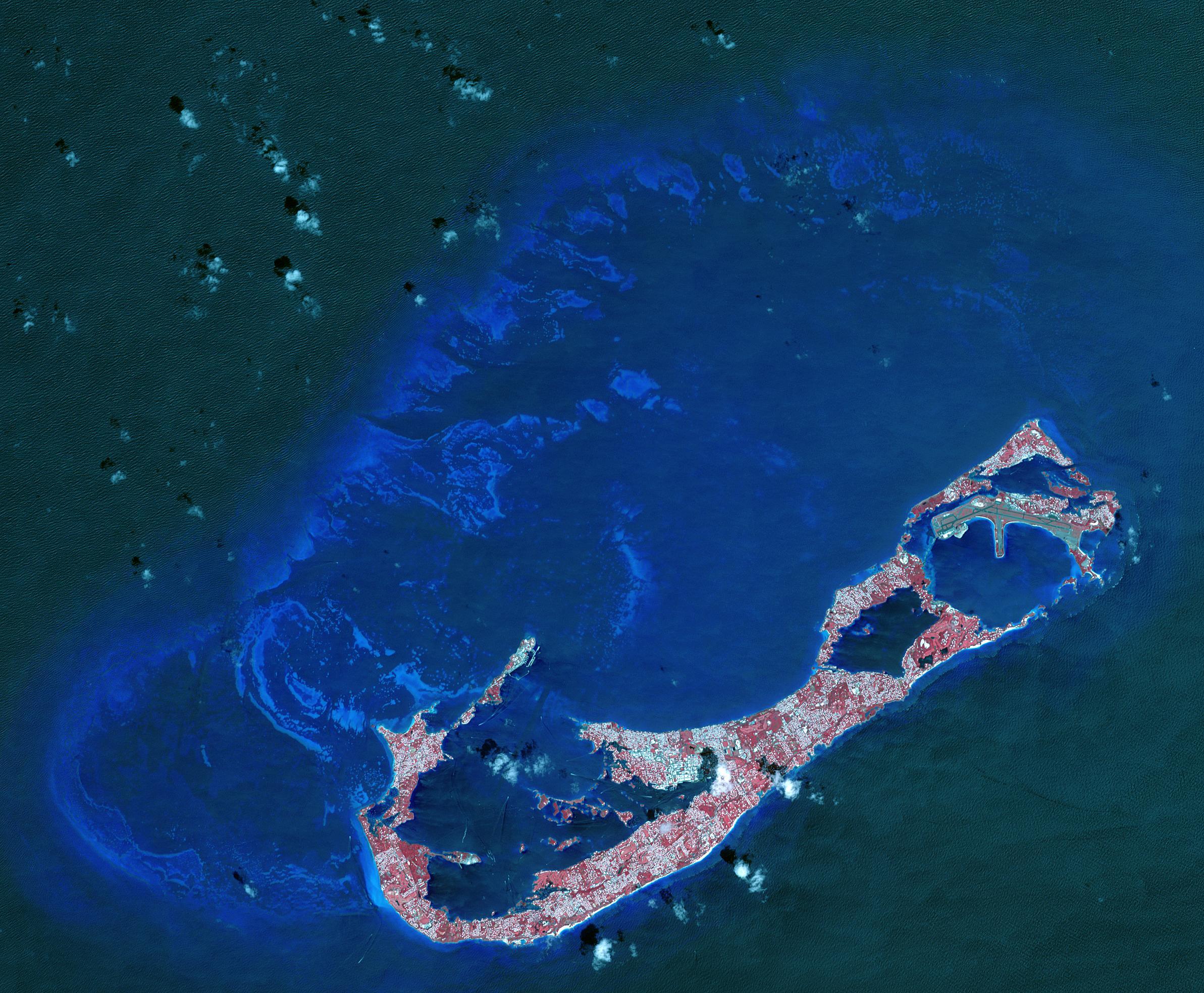 This image from NASA's Terra spacecraft shows Bermuda, a British Overseas Territory in the western Atlantic off the east coast of North America. The uninhabited islands were first discovered in 1503 by the Spanish explorer Juan de Bermudez. ©NASA/METI/AIST/Japan Space Systems, and U.S./Japan ASTER Science Team