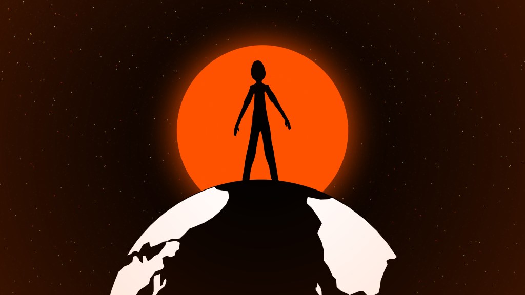 Silhouette humanoïde surplombant le globe terrestre. Par Smimbipi / https://pixabay.com/fr/illustrations/humain-terre-monde-plan%c3%a8te-gens-4364616/