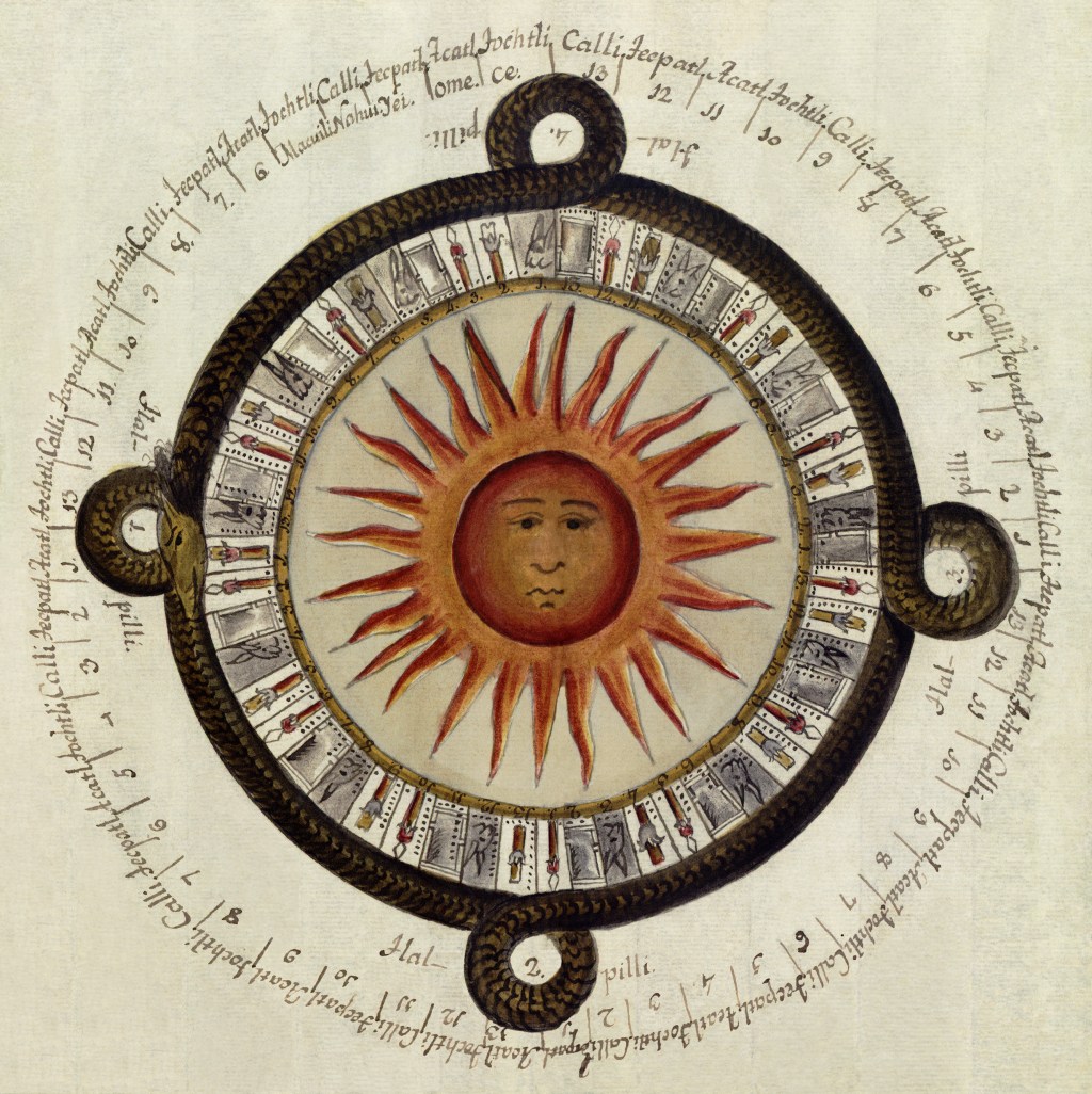 Dessin d'un calendrier solaire aztèque. Par Antonio de León y Gama / https://bit.ly/3lf4nHR