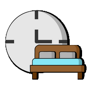 Icône représentant un lit devant une horloge. Par Manthana Chaiwong / https://bit.ly/3M36BGf