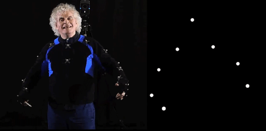 Le chef d'orchestre Simon Rattle équipé d'un dispositif de motion capture. Par Cleary Connolly