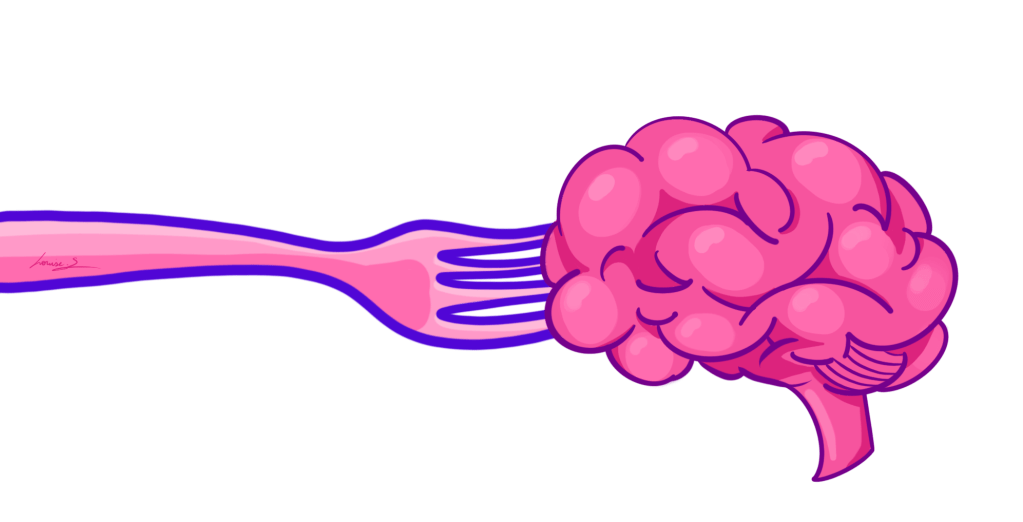 Cerveau sur fourchette. Par Louise Sudour.